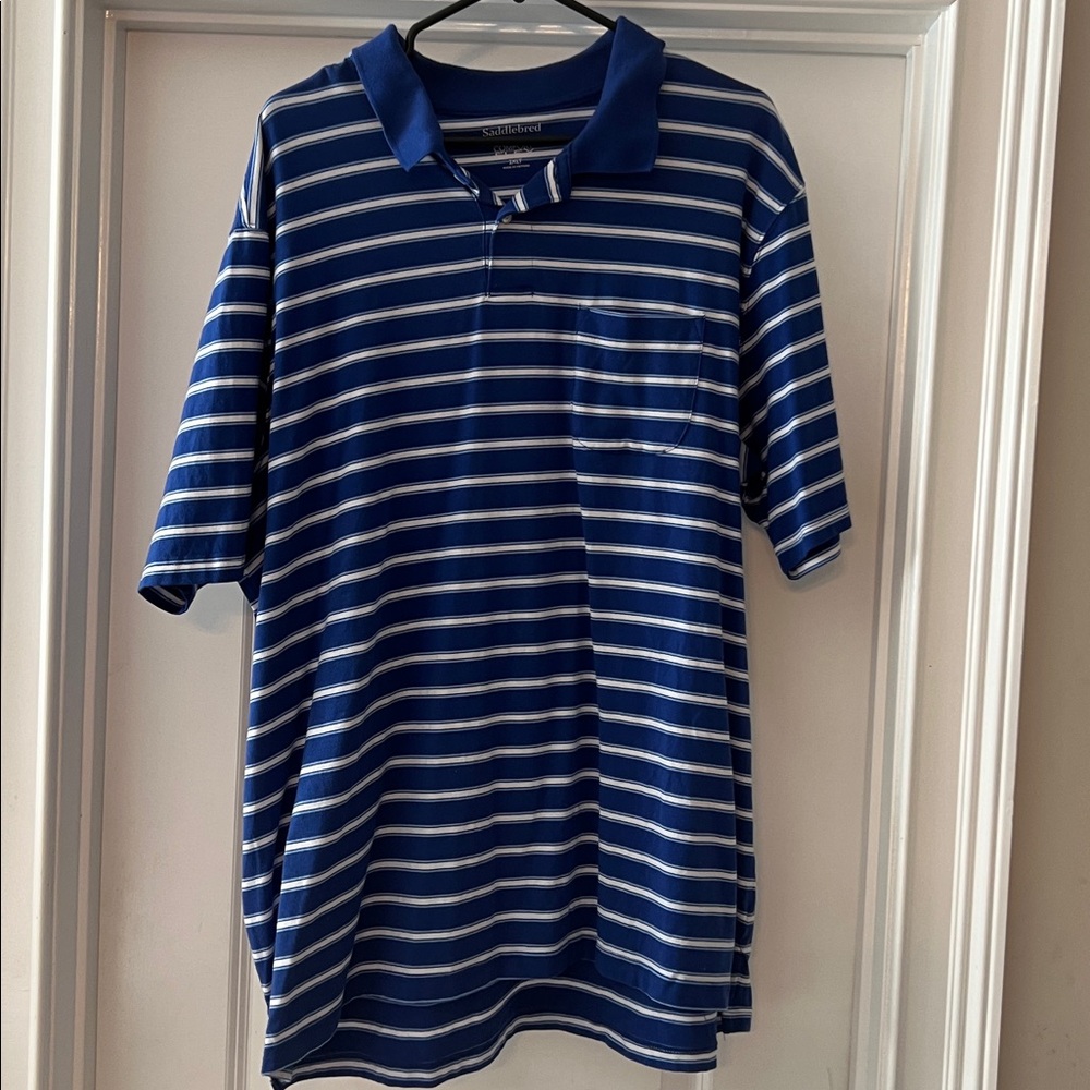 2xlt Saddlebred Blue and White Striped Polo